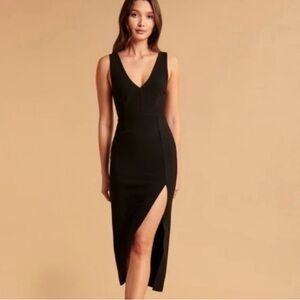 Abercrombie & Fitch Black Plunge V-Neck Midi Dress NWT